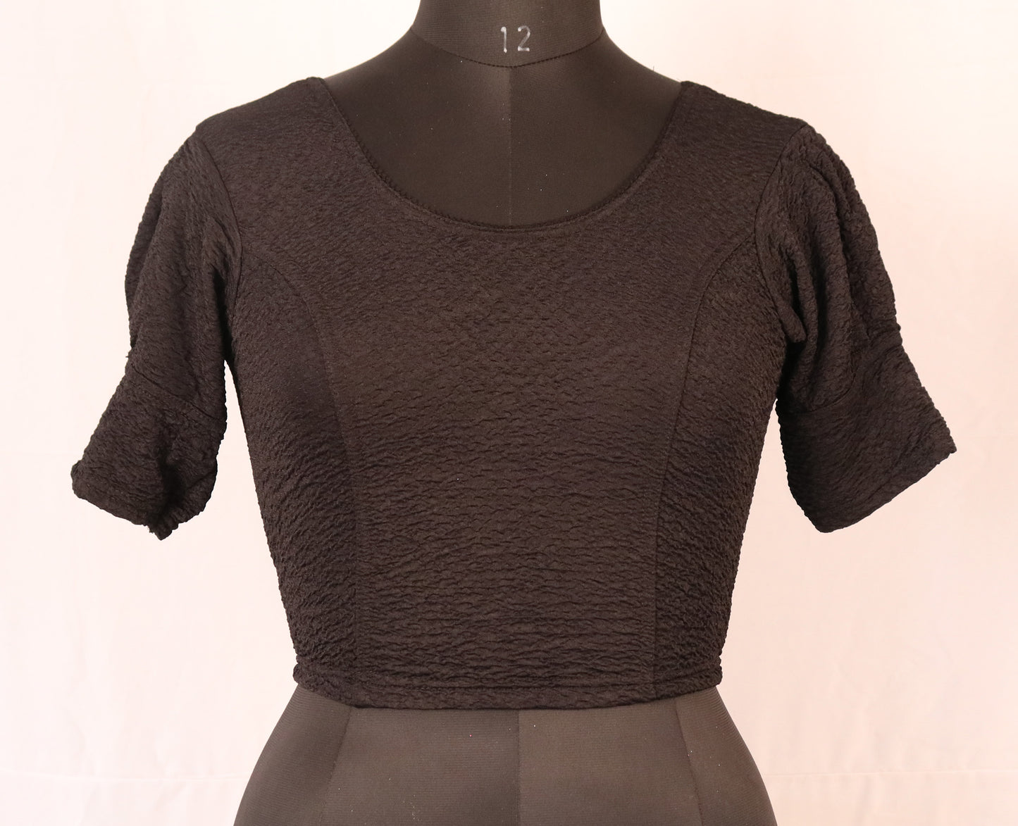 Stylish Textured Fabric Puff Shoulder Black Blouse for Women
