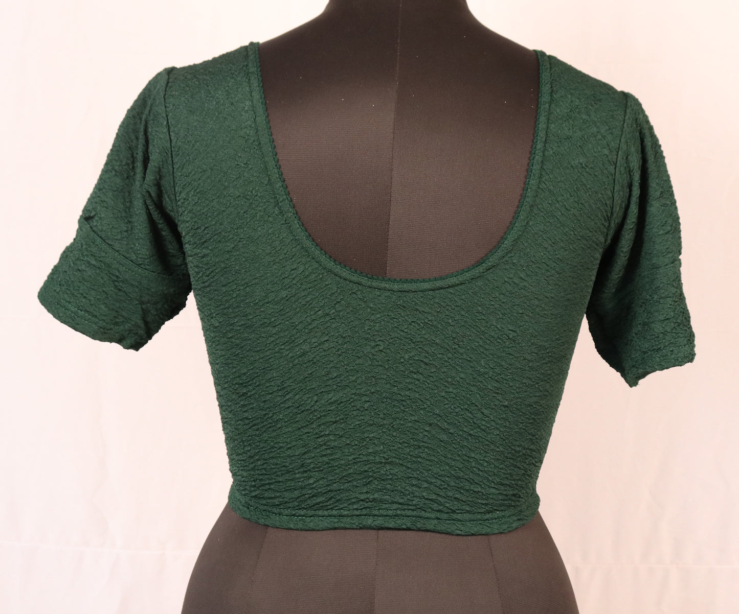 Stylish Textured Fabric Puff Shoulder Green Blouse for Women