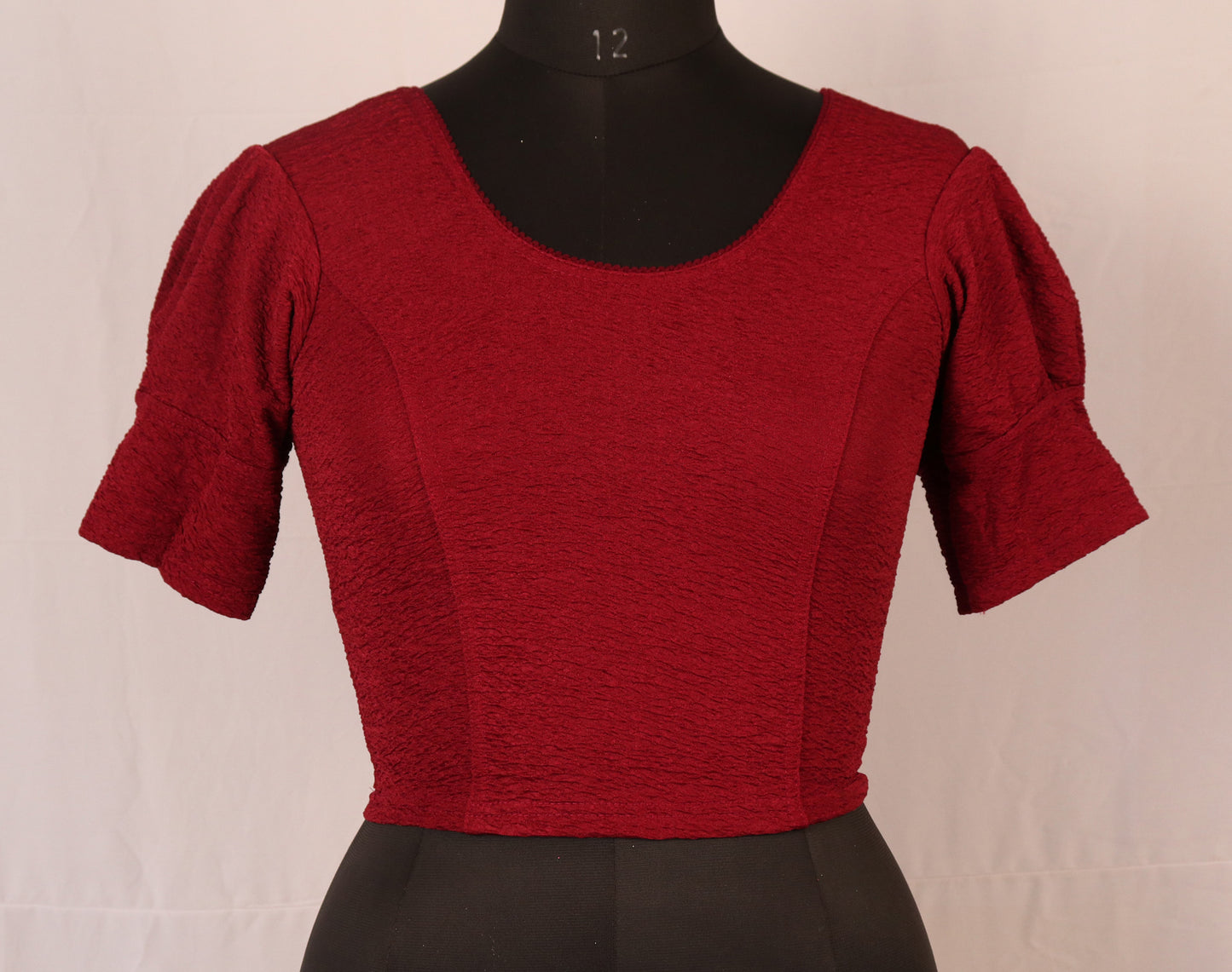 Stylish Textured Fabric Puff Shoulder Maroon Blouse for Women
