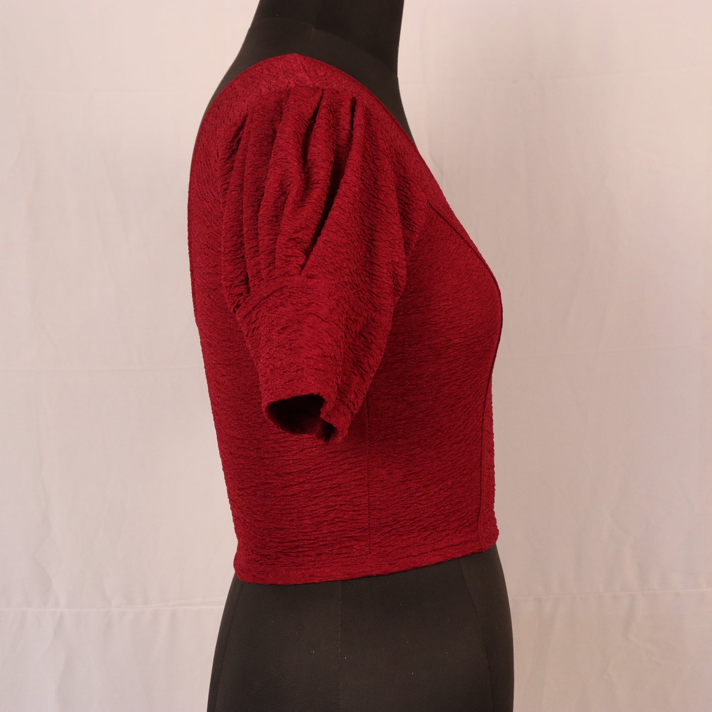 Stylish Textured Fabric Puff Shoulder Maroon Blouse for Women