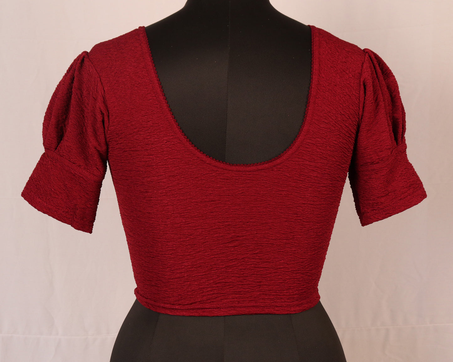 Stylish Textured Fabric Puff Shoulder Maroon Blouse for Women