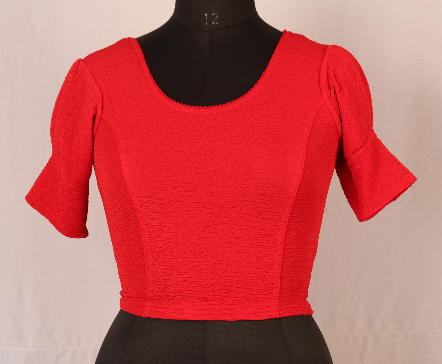Stylish Textured Fabric Puff Shoulder Red Blouse for Women