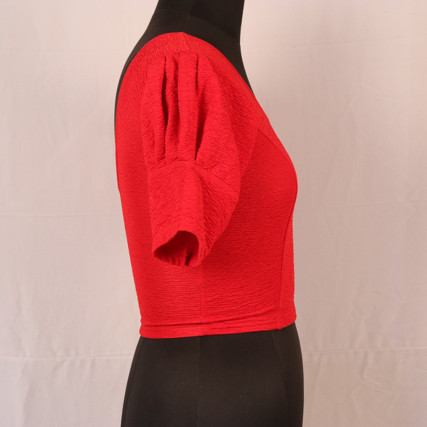 Stylish Textured Fabric Puff Shoulder Red Blouse for Women