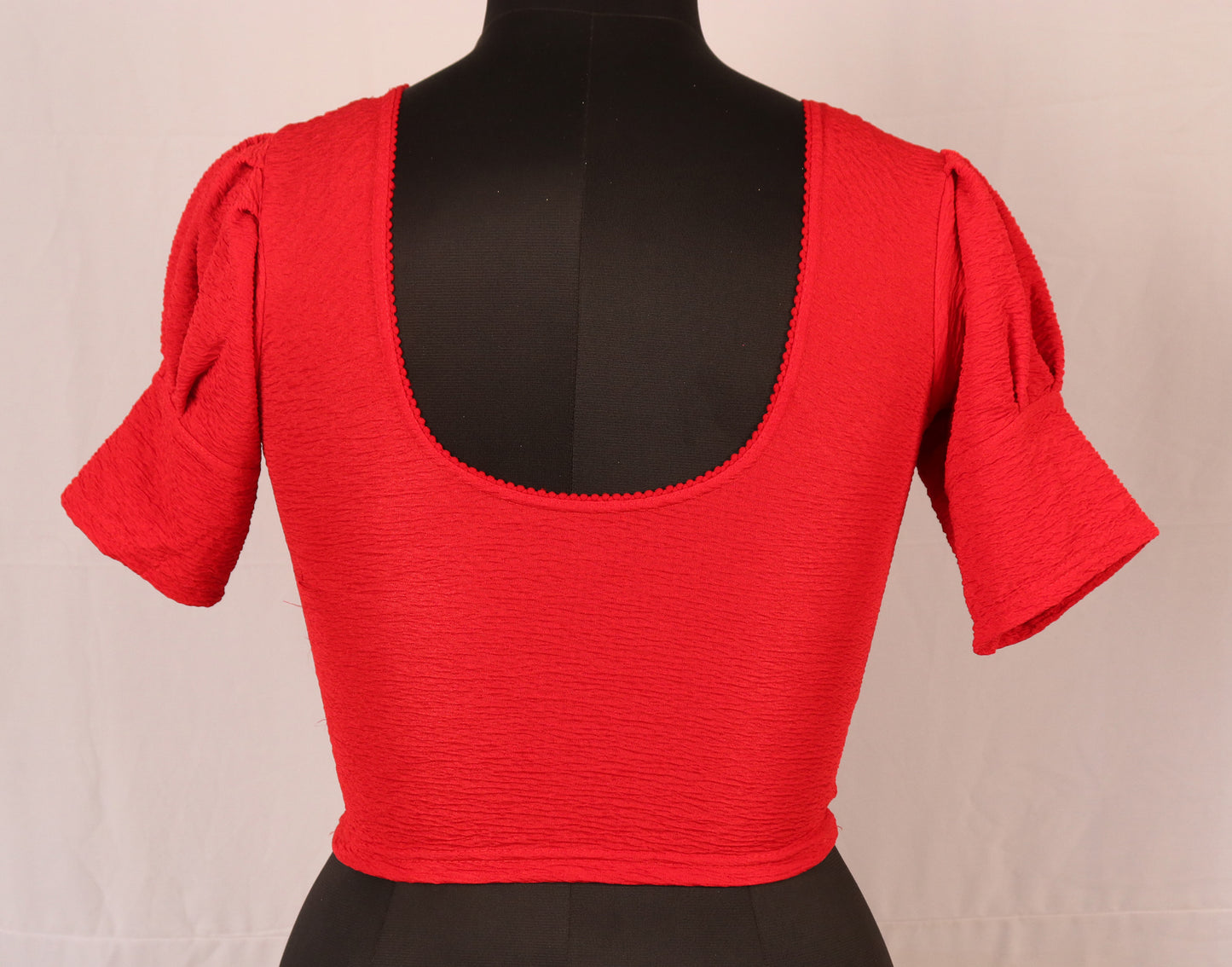 Stylish Textured Fabric Puff Shoulder Red Blouse for Women