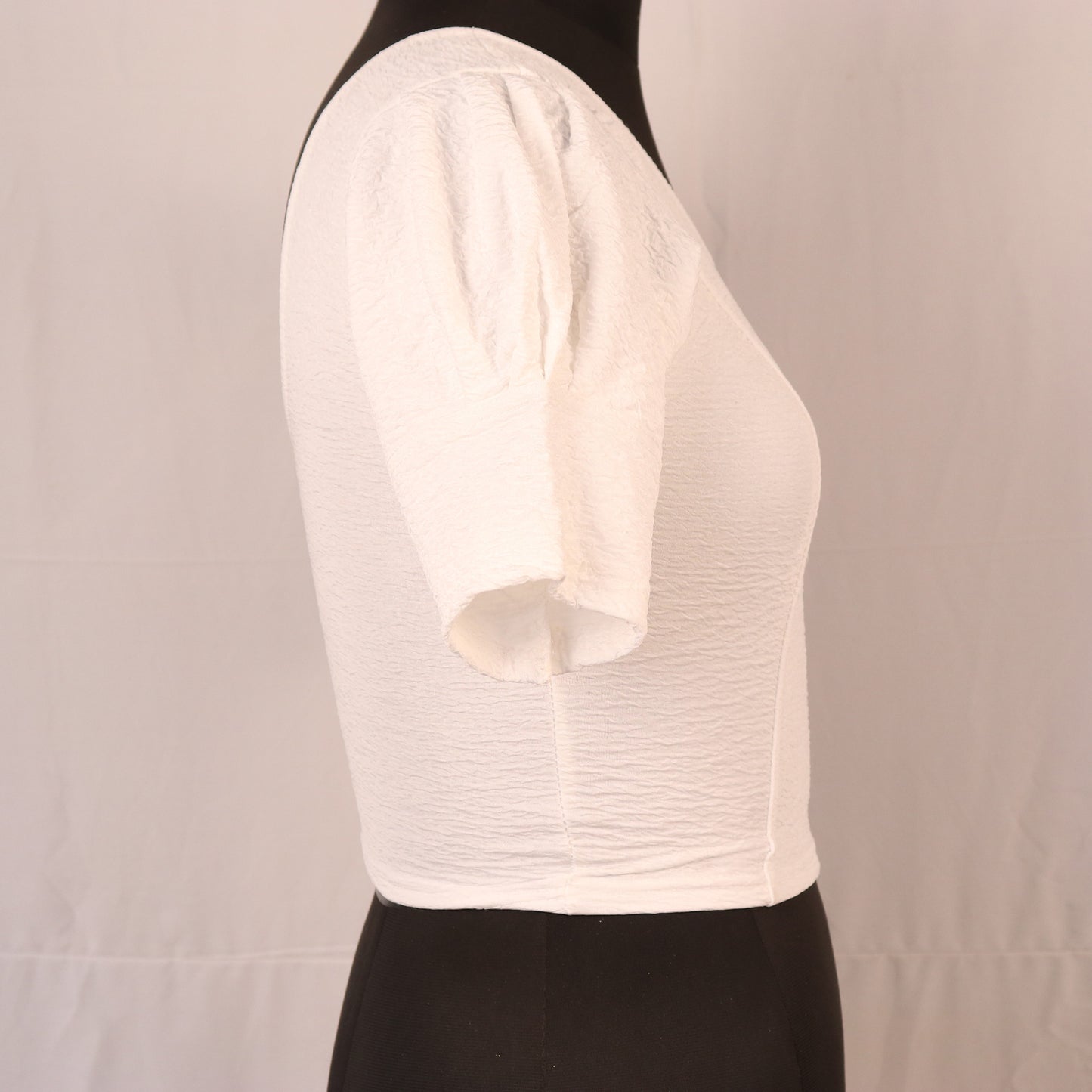 Stylish Textured Fabric Puff Shoulder White Blouse for Women