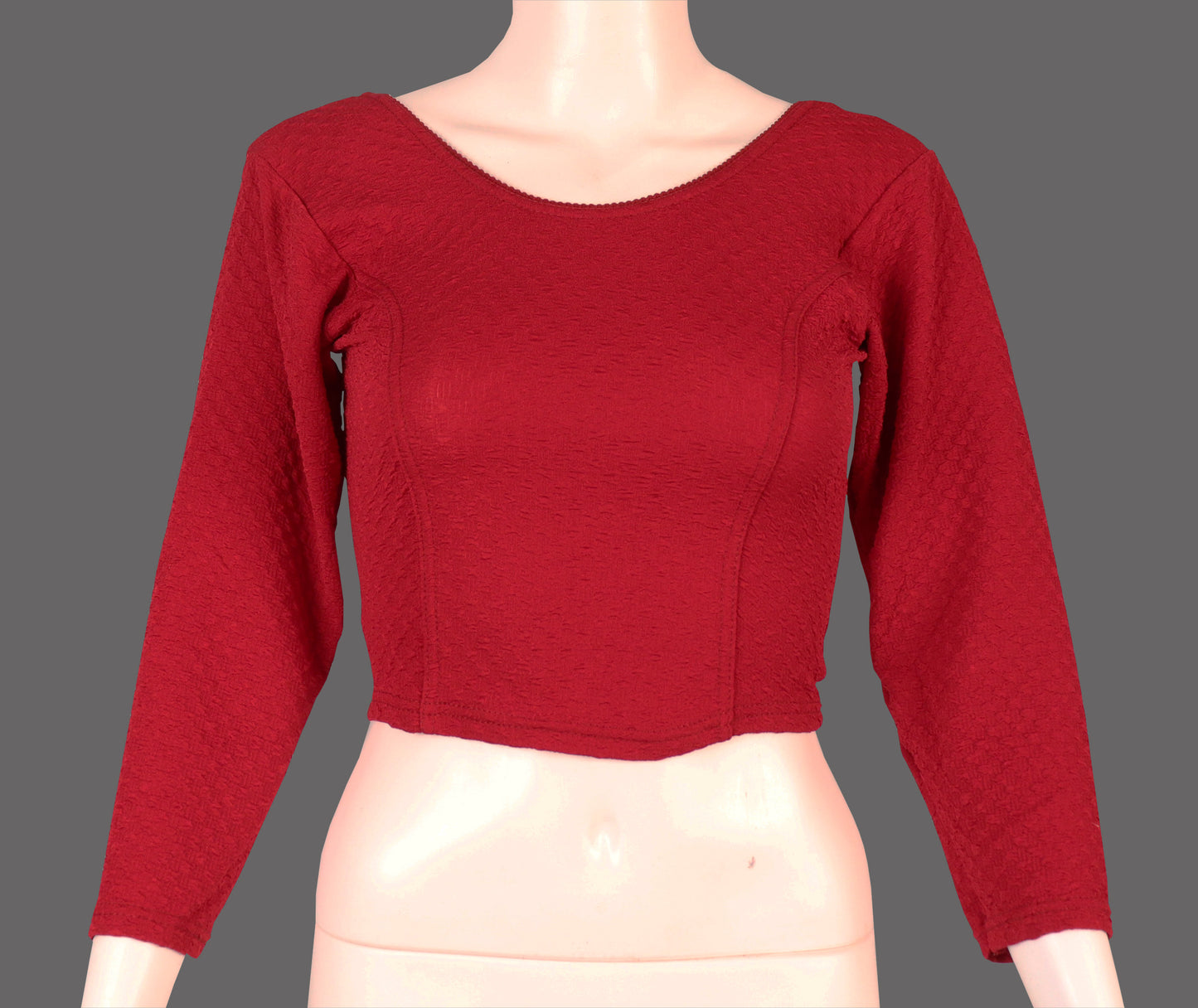 Stylish Designer Weave Textured Full Sleeve Blouse Maroon for Women