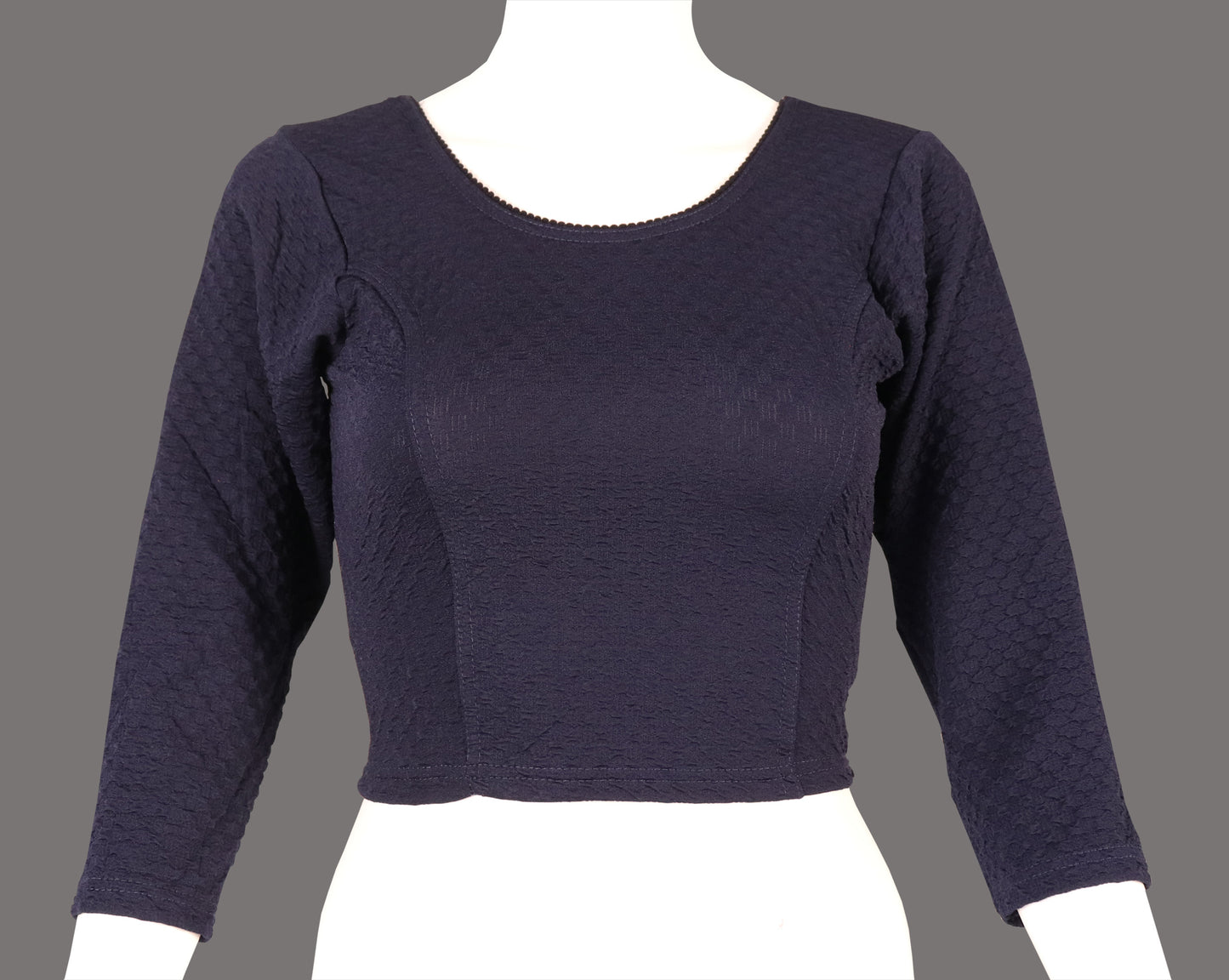 Stylish Designer Weave Textured Full Sleeve Blouse Navy Blue for Women