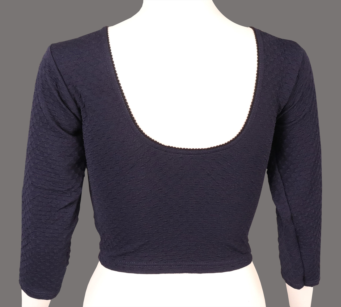 Stylish Designer Weave Textured Full Sleeve Blouse Navy Blue for Women