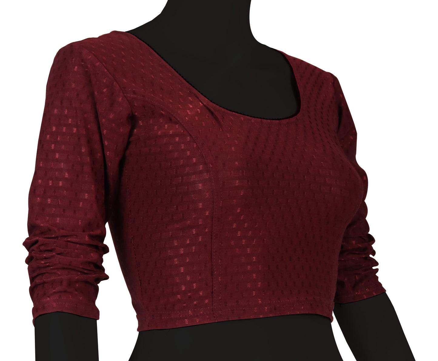 Classic Long Sleeve Dobby Weave Fabric Maroon Blouse for Women