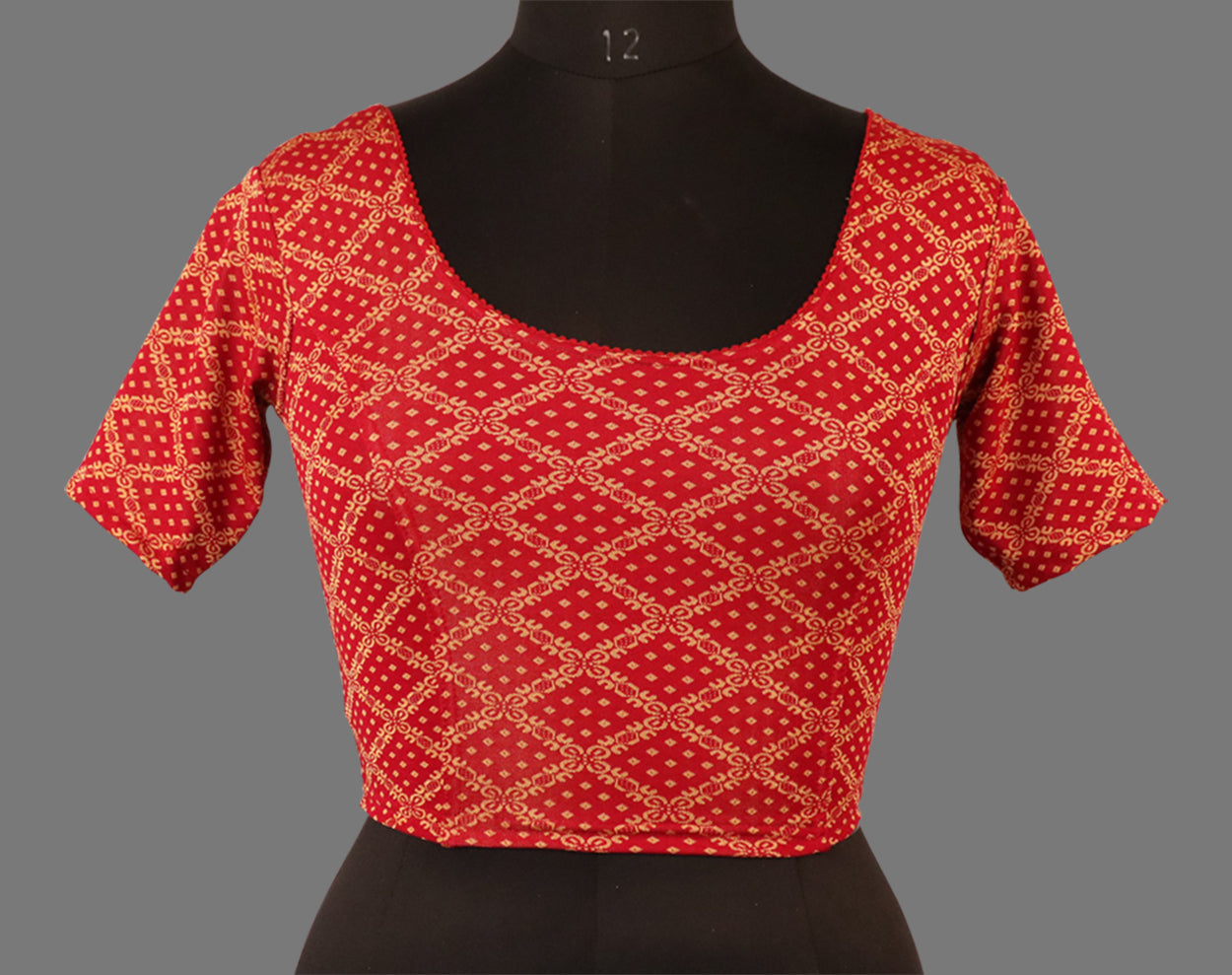 Women's Maroon & Gold Jacquard Stretchable Lycra Readymade Blouse