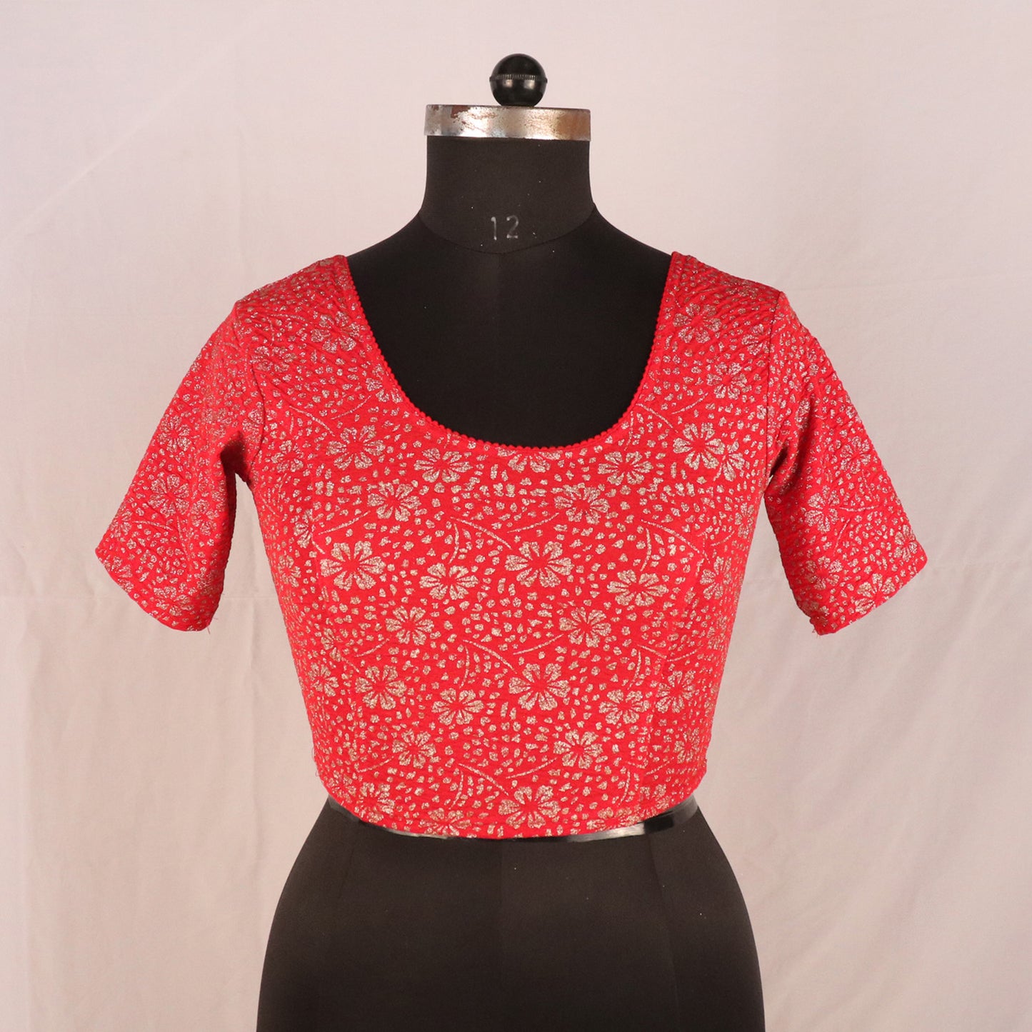 Party Wear All-Over Shimmer Floral Design with Stretch-Fit Lycra Red Blouse for Women