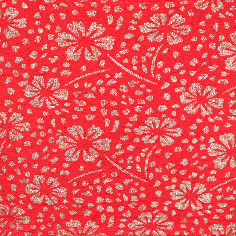 Party Wear All-Over Shimmer Floral Design with Stretch-Fit Lycra Red Blouse for Women