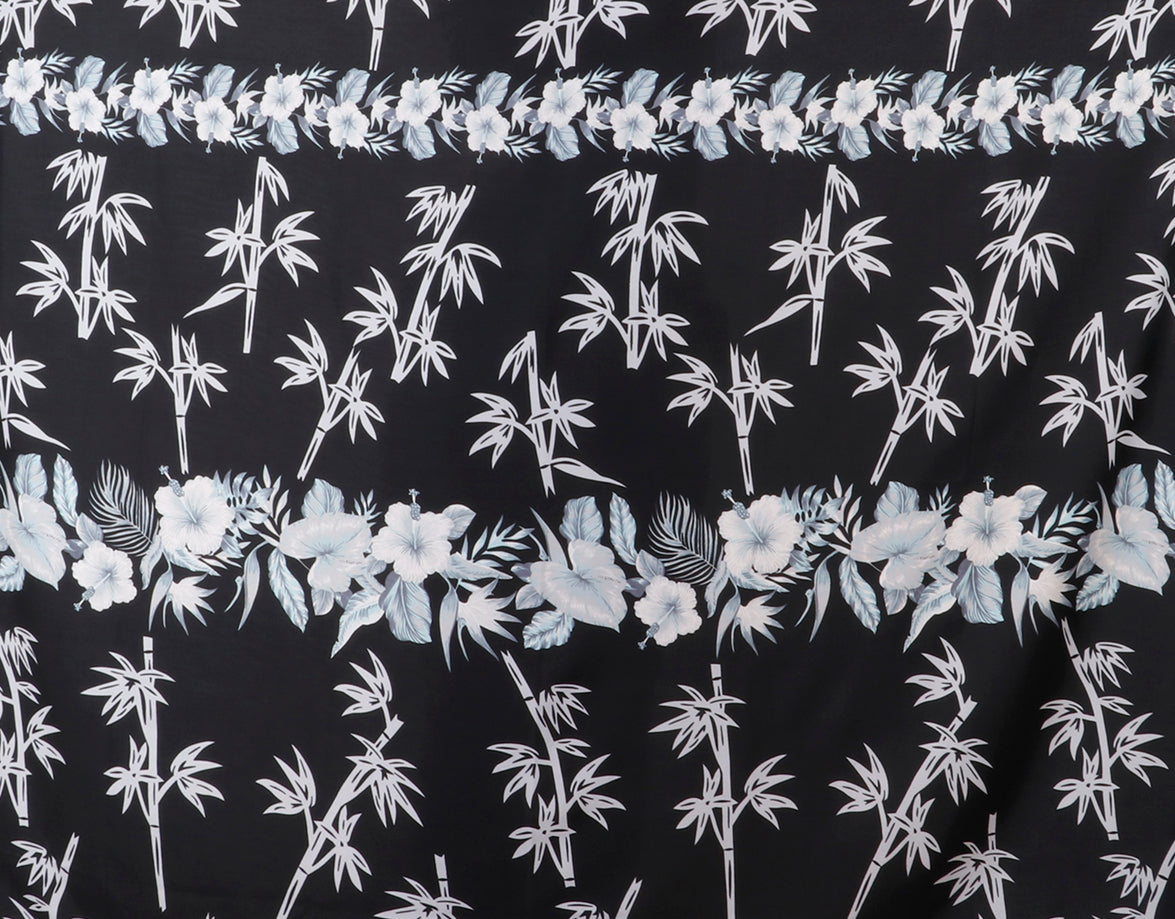 Tropical Bamboo and Floral Border Print Fabric