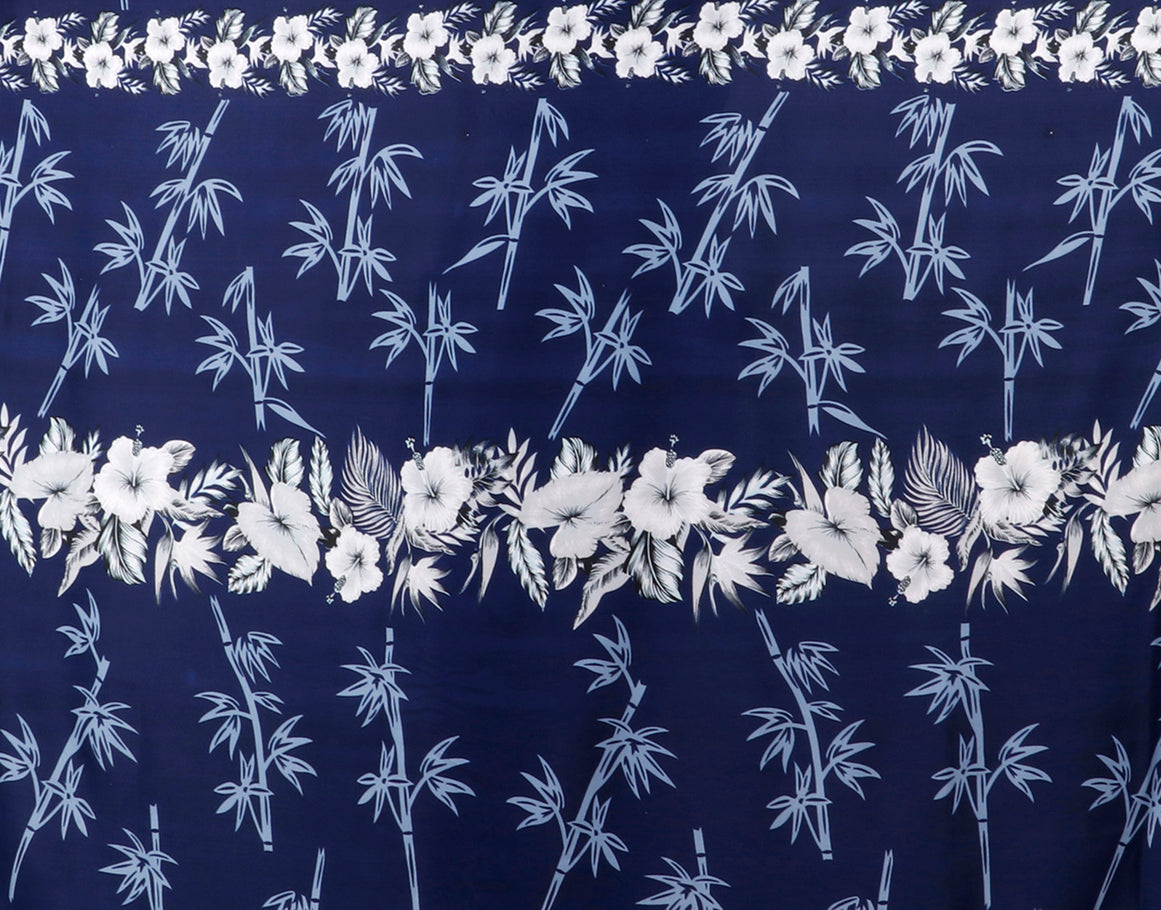 Tropical Bamboo and Floral Border Print Fabric