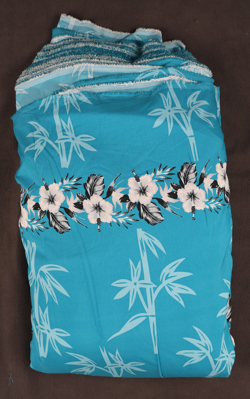 Tropical Bamboo and Floral Border Print Fabric