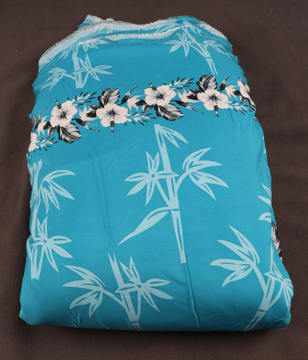 Tropical Bamboo and Floral Border Print Fabric