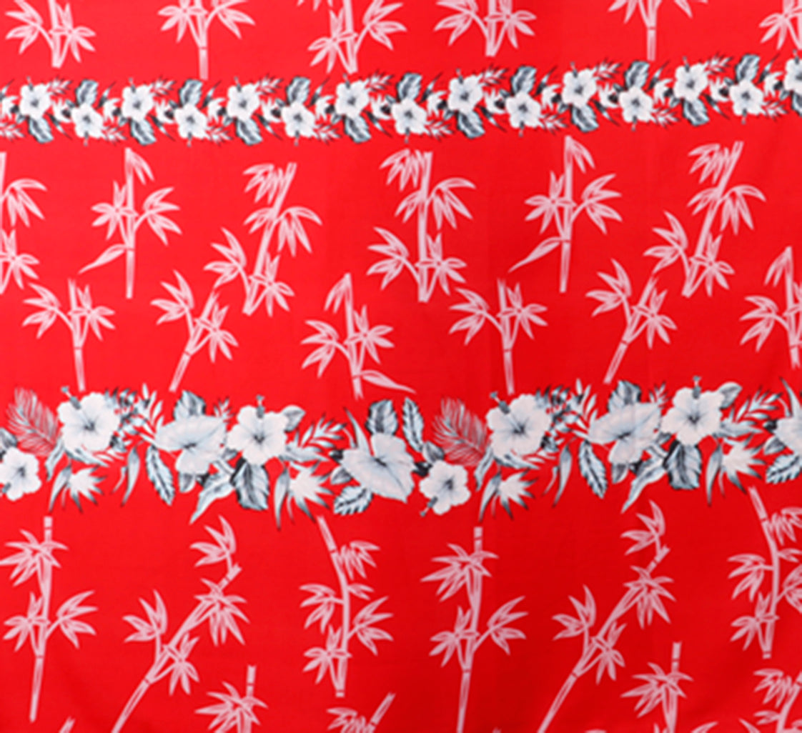 Tropical Bamboo and Floral Border Print Fabric