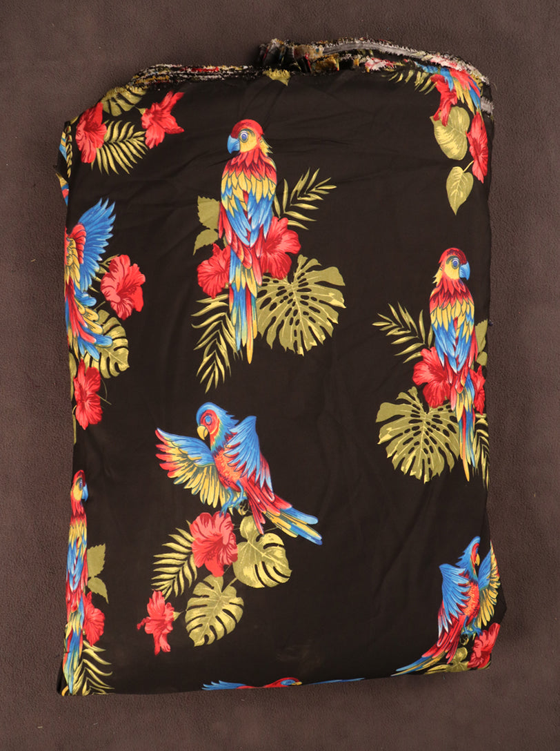 Tropical Parrot & Hibiscus Print Fabric