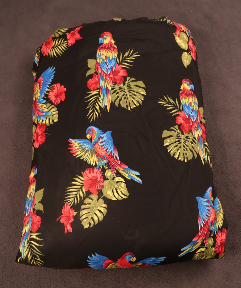 Tropical Parrot & Hibiscus Print Fabric