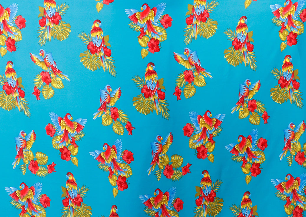 Tropical Parrot & Hibiscus Print Fabric