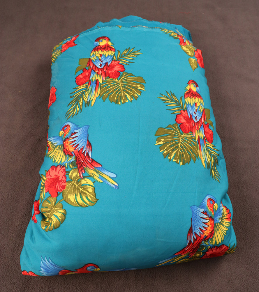 Tropical Parrot & Hibiscus Print Fabric