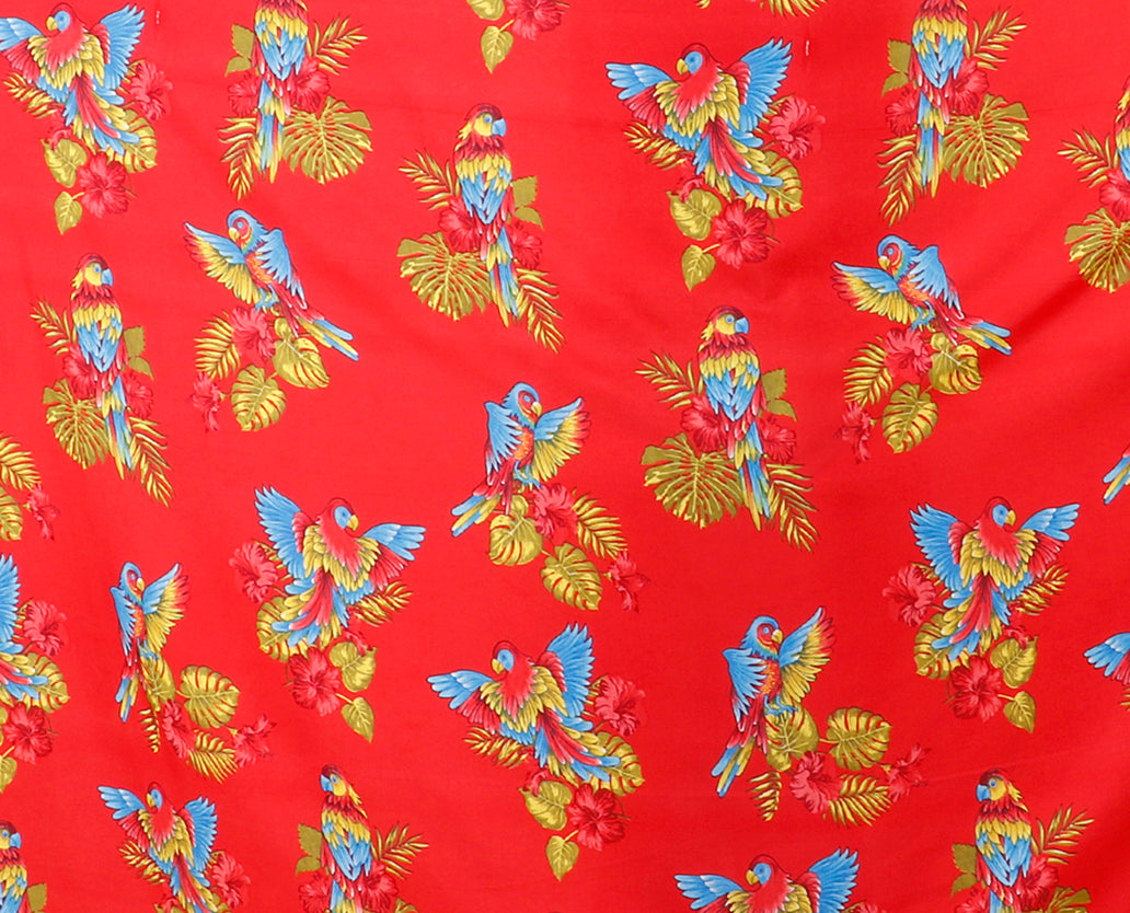 Tropical Parrot & Hibiscus Print Fabric