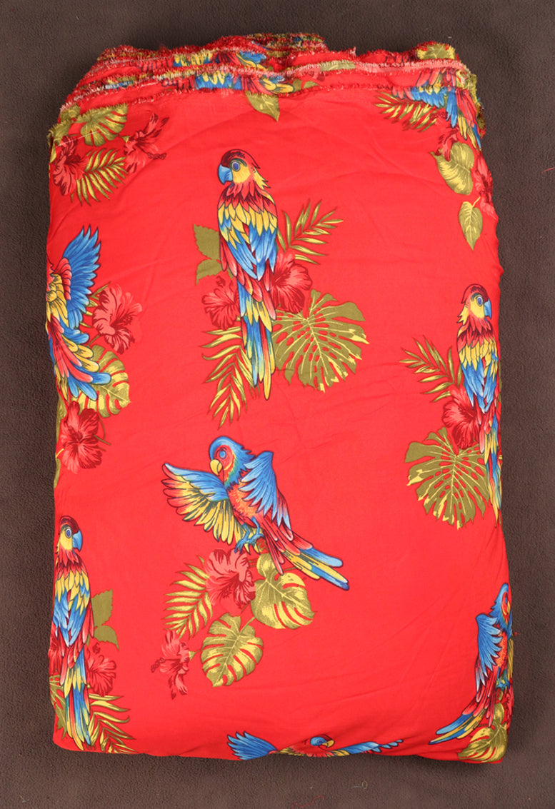 Tropical Parrot & Hibiscus Print Fabric