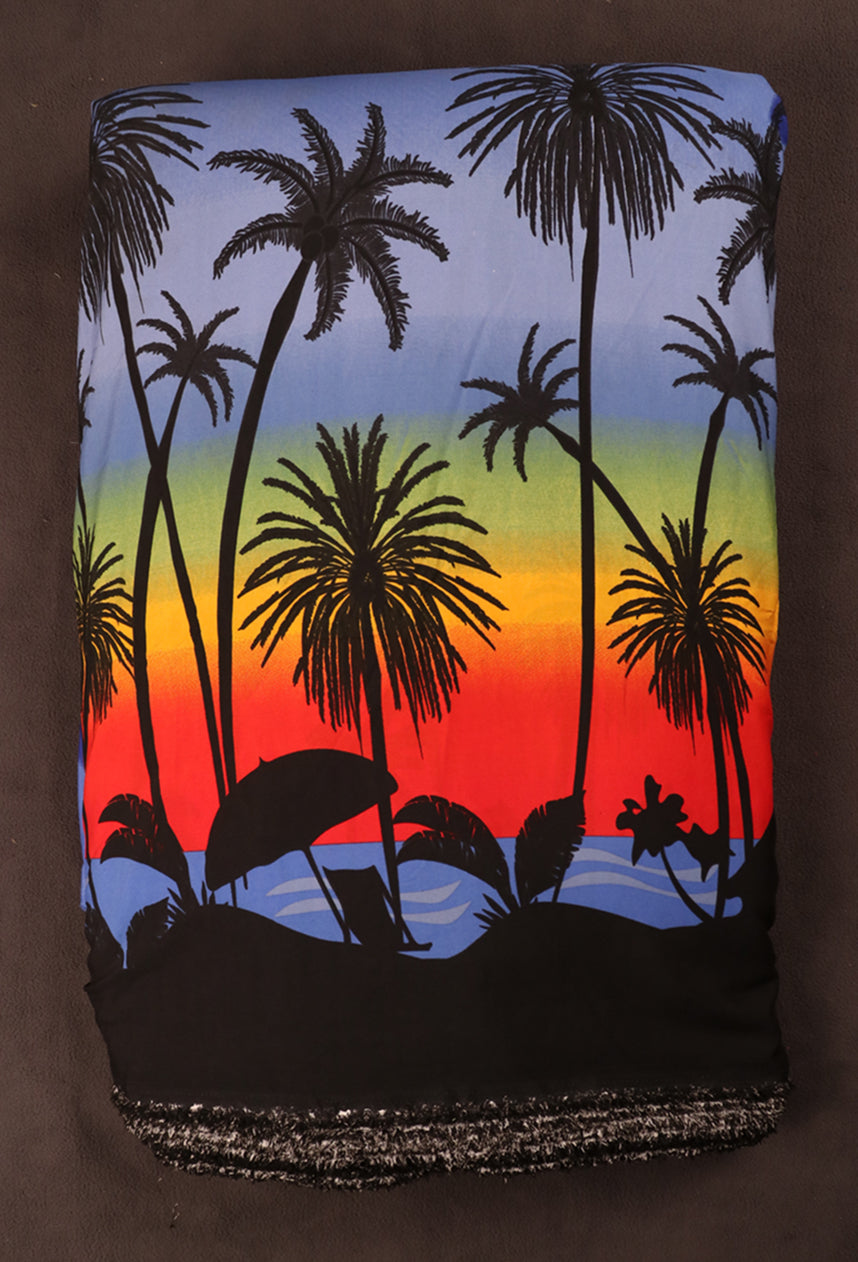 Tropical Sunset & Palm Tree Silhouette Print Fabric