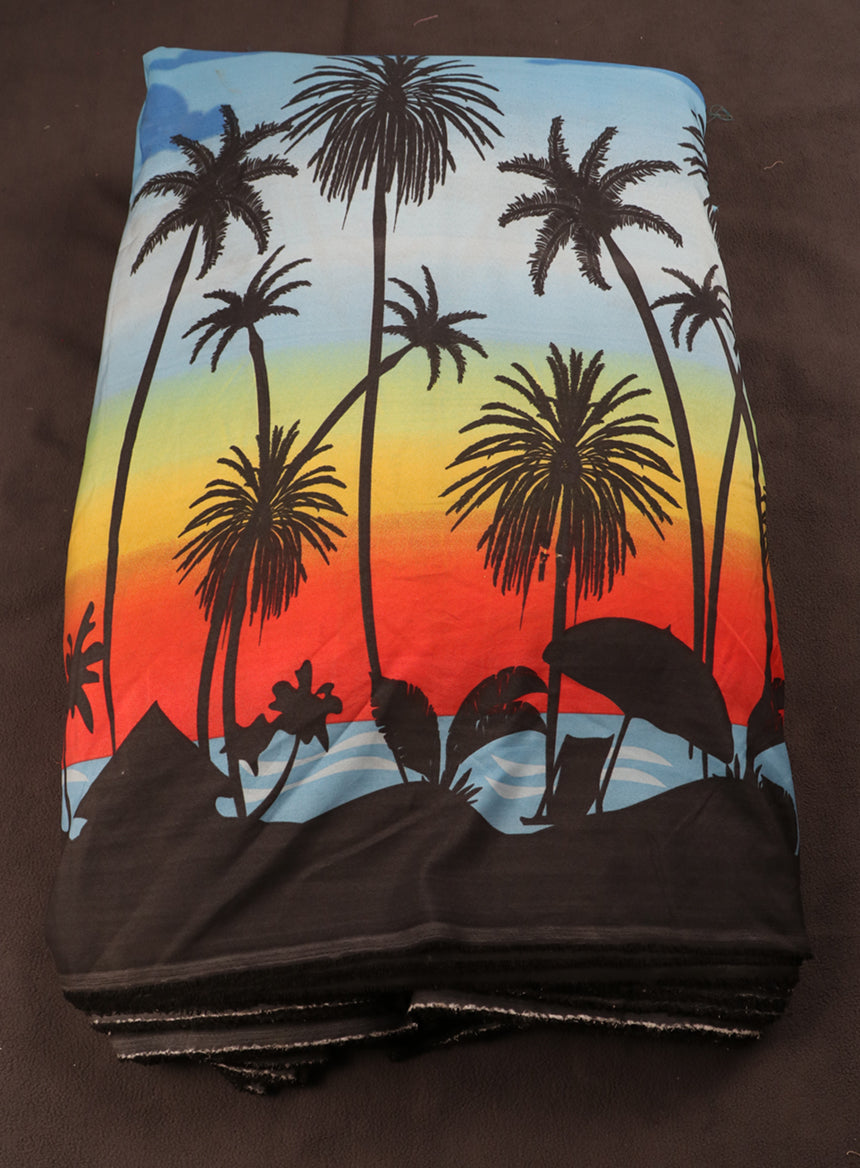 Tropical Sunset & Palm Tree Silhouette Print Fabric