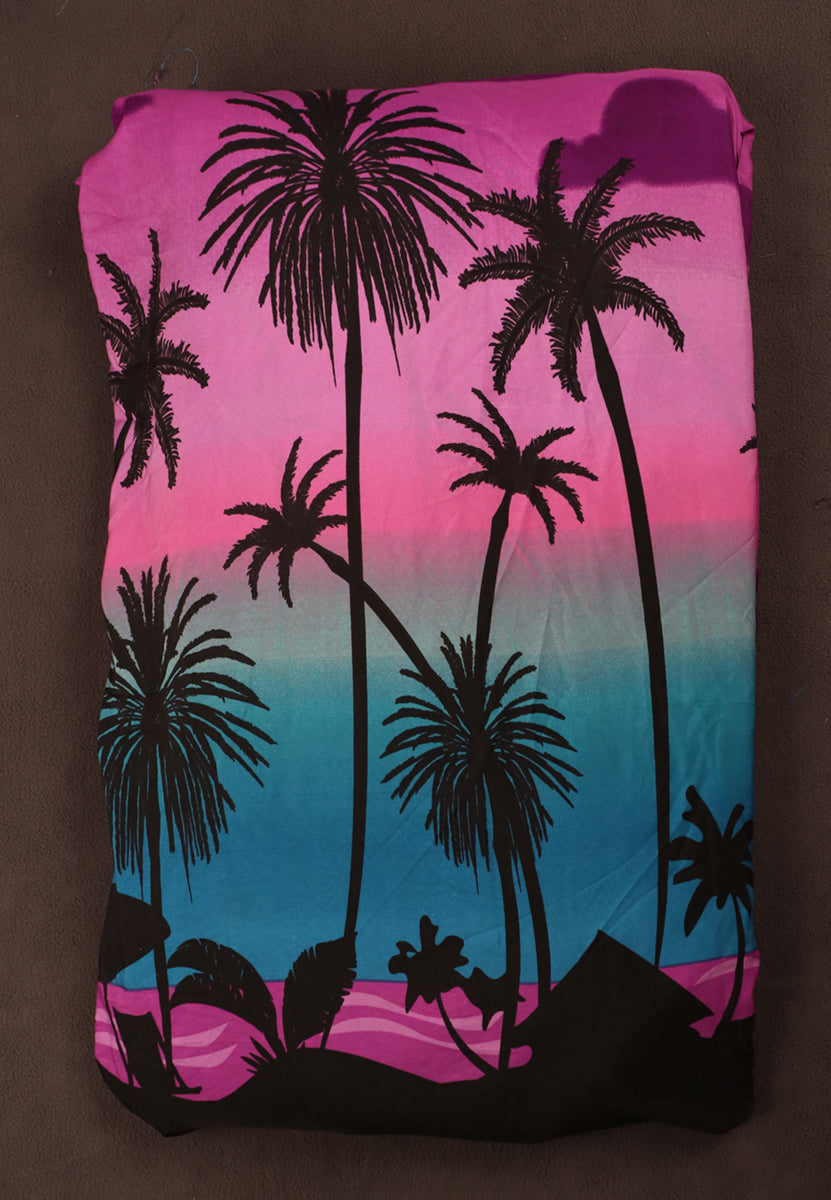 Tropical Sunset & Palm Tree Silhouette Print Fabric