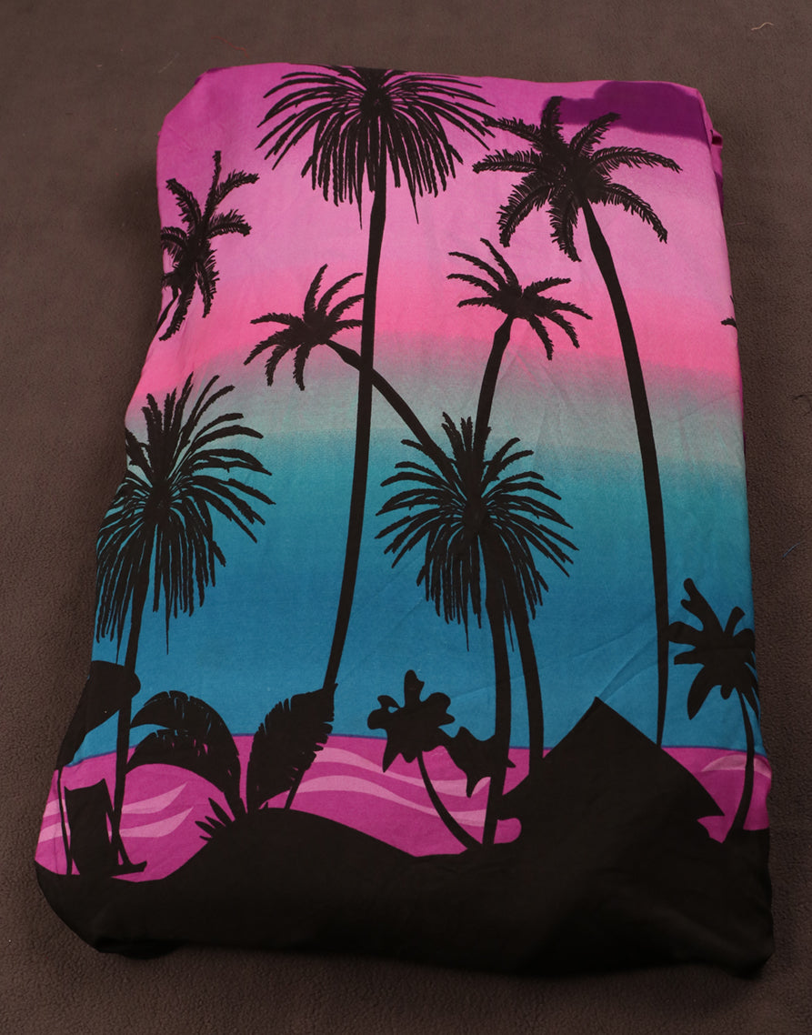 Tropical Sunset & Palm Tree Silhouette Print Fabric