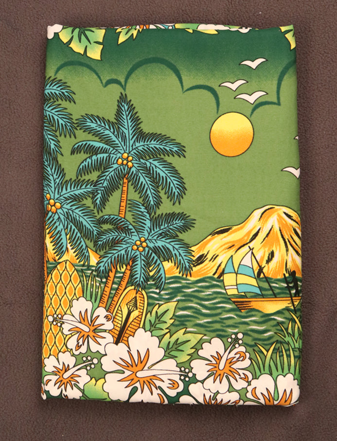 Vintage Hawaiian Surf & Sunset Print Fabric