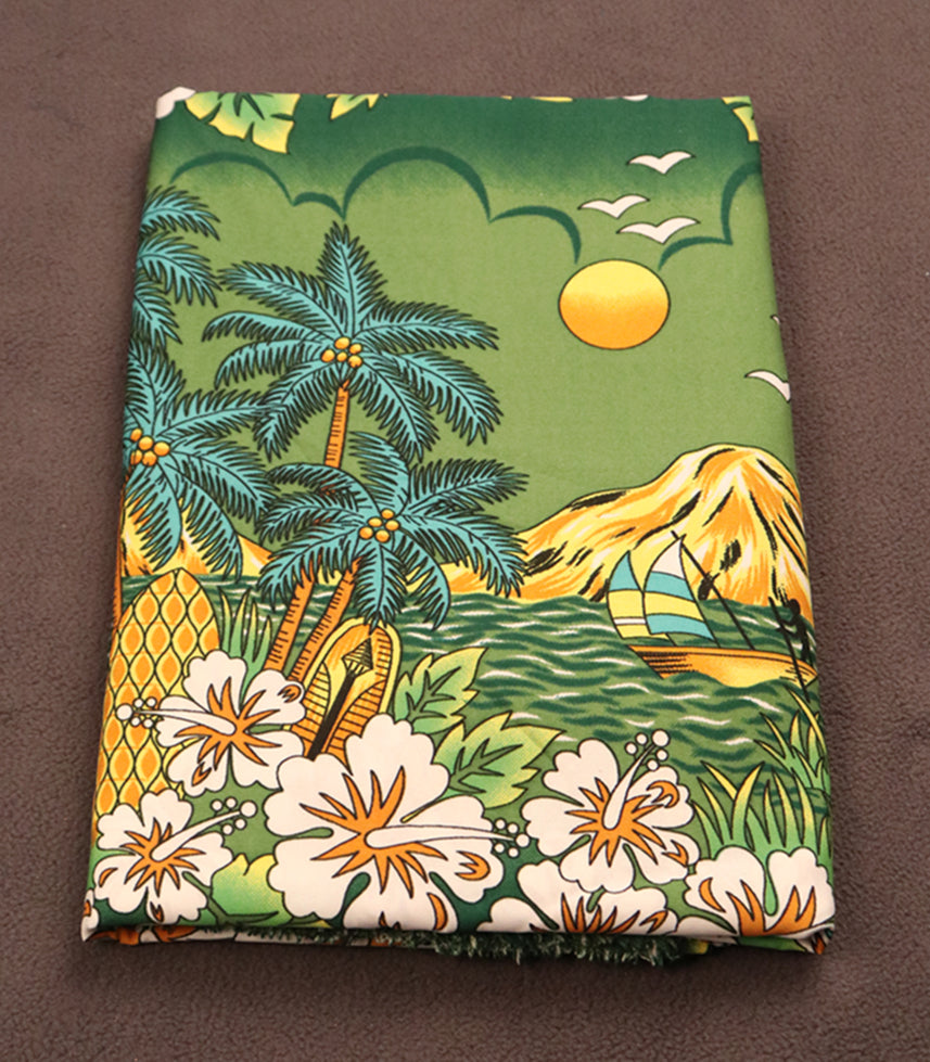 Vintage Hawaiian Surf & Sunset Print Fabric