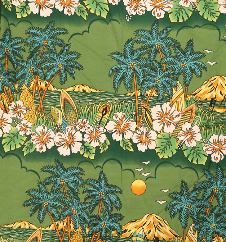 Vintage Hawaiian Surf & Sunset Print Fabric