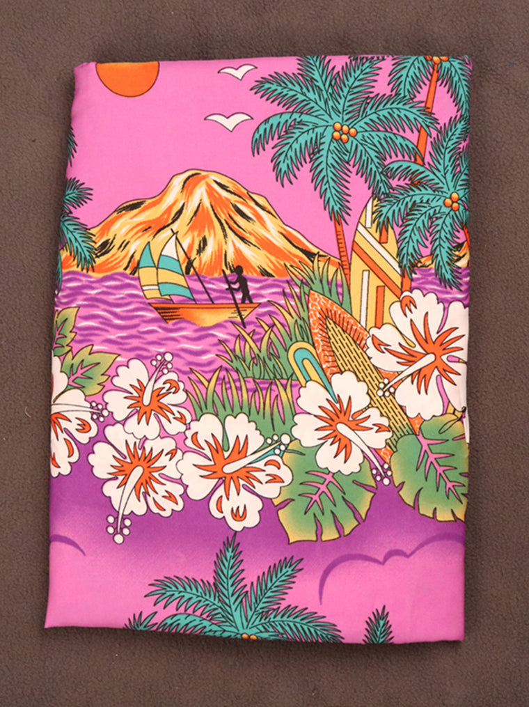 Vintage Hawaiian Surf & Sunset Print Fabric