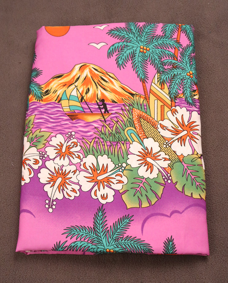 Vintage Hawaiian Surf & Sunset Print Fabric