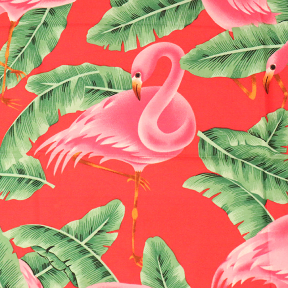 Tropical Flamingo & Banana Leaf Printed Fabric