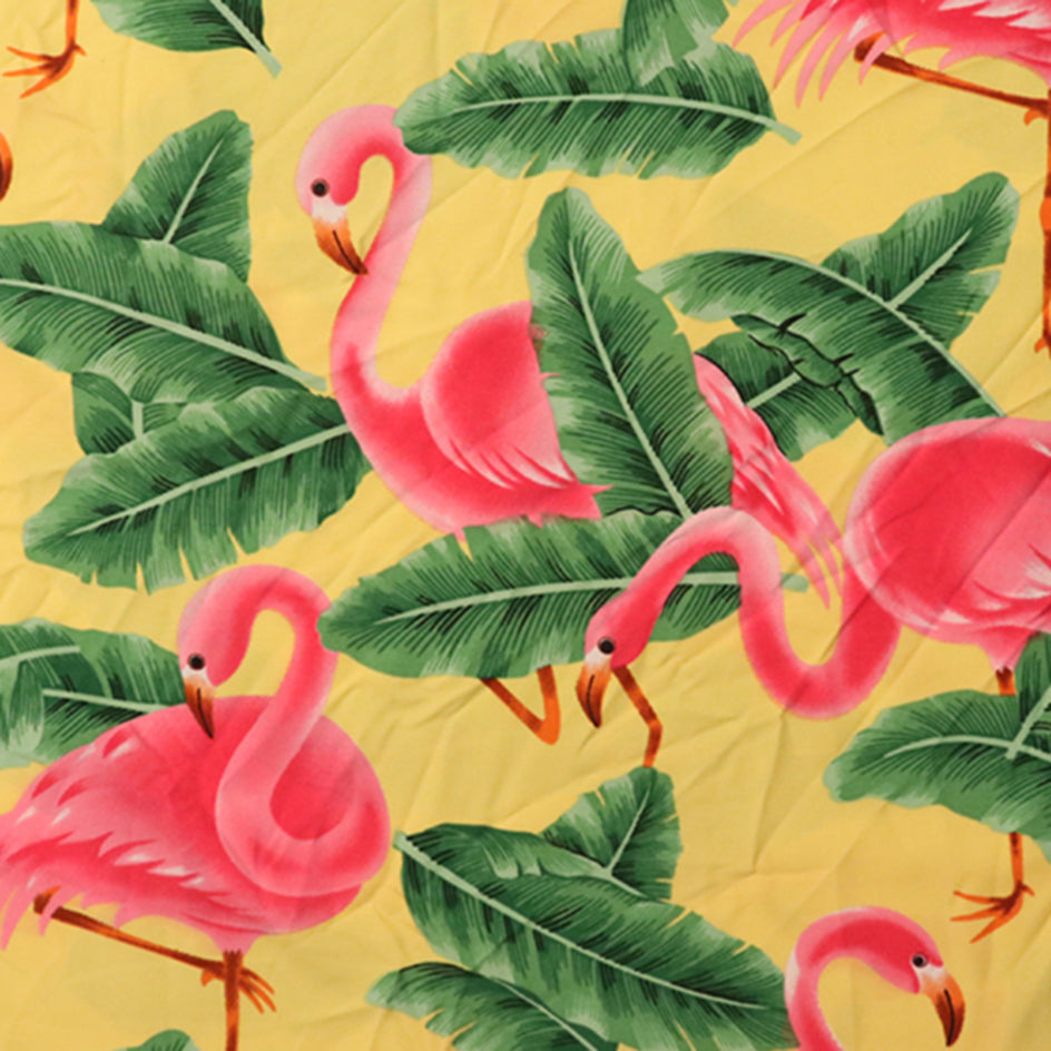 Tropical Flamingo & Banana Leaf Printed Fabric