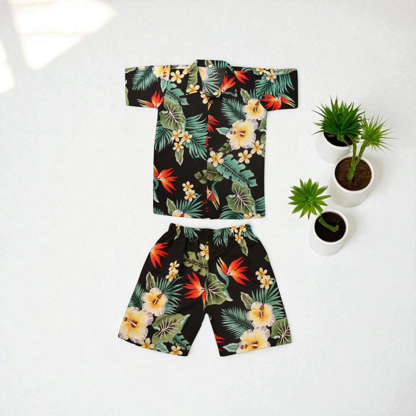 Island Bloom Kids' Hawaiian Shirt & Shorts Set