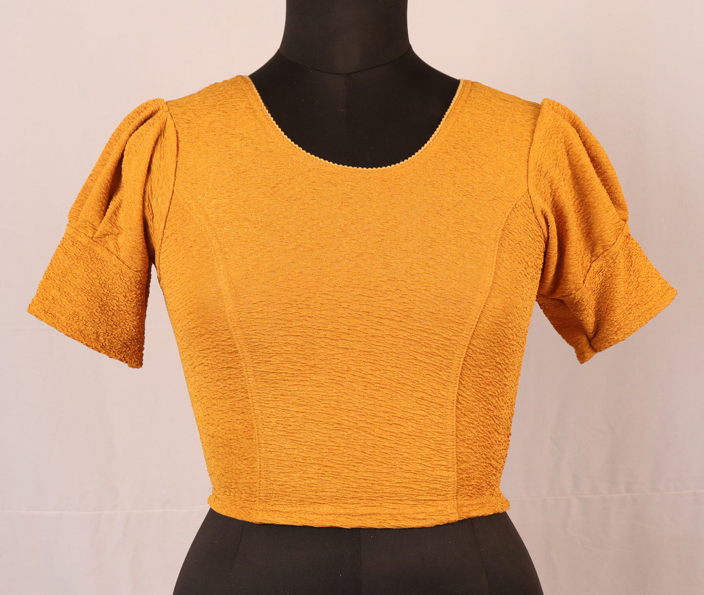 Stylish Textured Fabric Puff Shoulder Yellow Blouse for Women