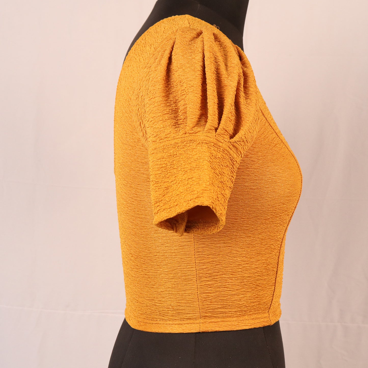 Stylish Textured Fabric Puff Shoulder Yellow Blouse for Women