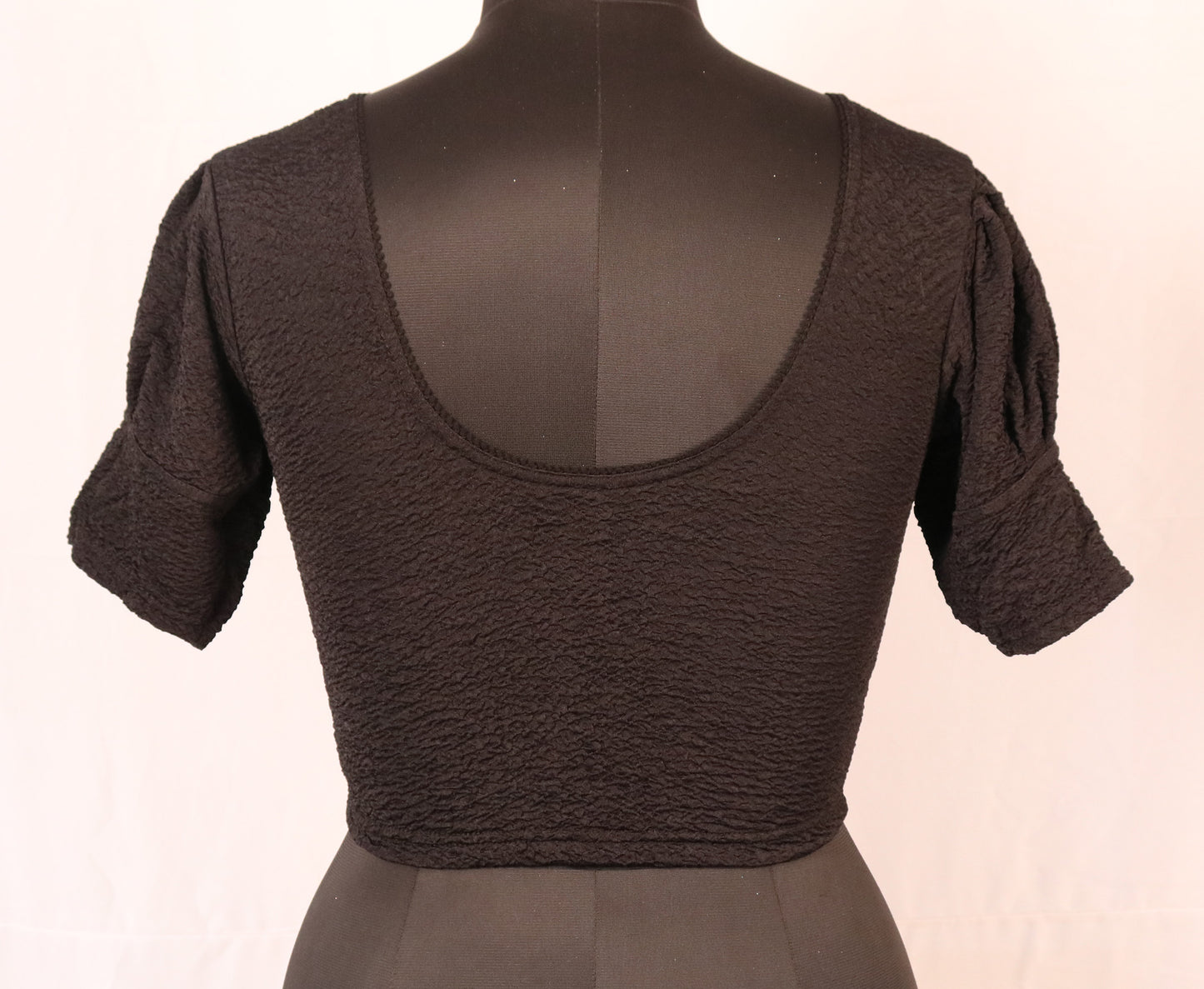 Stylish Textured  Fabric Puff Shoulder Black Blouse for Women