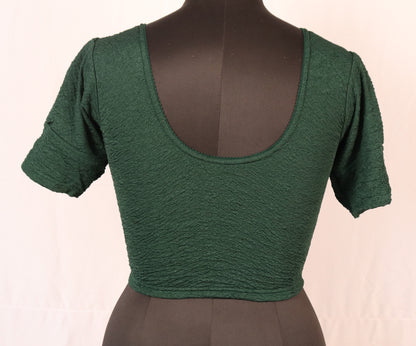 Stylish Textured  Fabric Puff Shoulder Green Blouse for Women