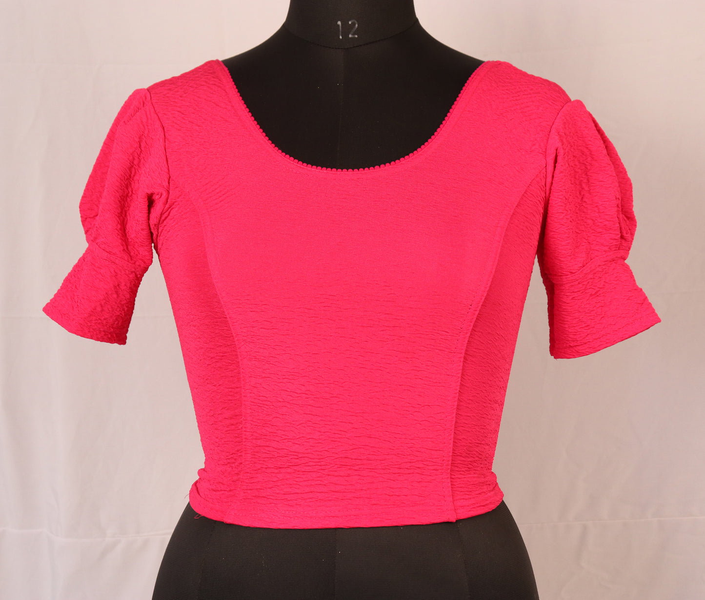 Stylish Textured  Fabric Puff Shoulder Rani Blouse for Women