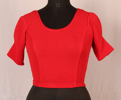 Stylish Textured  Fabric Puff Shoulder Red Blouse for Women