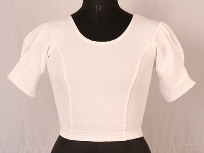 Stylish Textured  Fabric Puff Shoulder White Blouse for Women