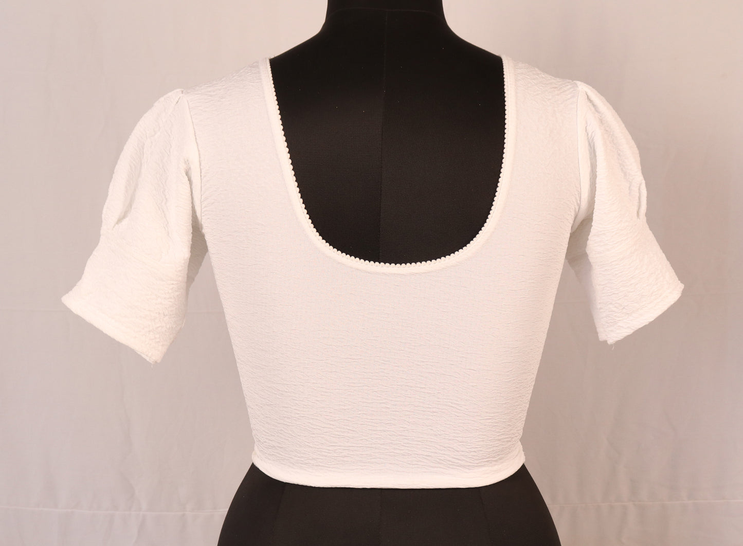 Stylish Textured  Fabric Puff Shoulder White Blouse for Women