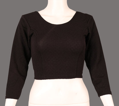 Stylish Designer Weave Textured Full Sleeve Black Blouse for Women