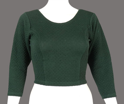 Stylish Designer Weave Textured Full Sleeve Green Blouse for Women