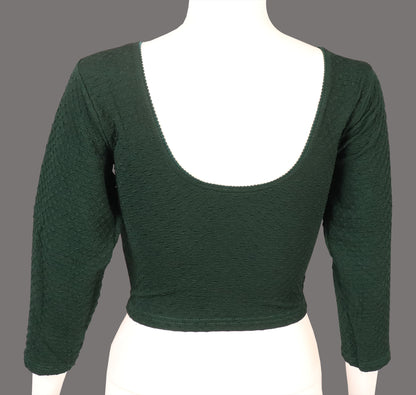 Stylish Designer Weave Textured Full Sleeve Green Blouse for Women